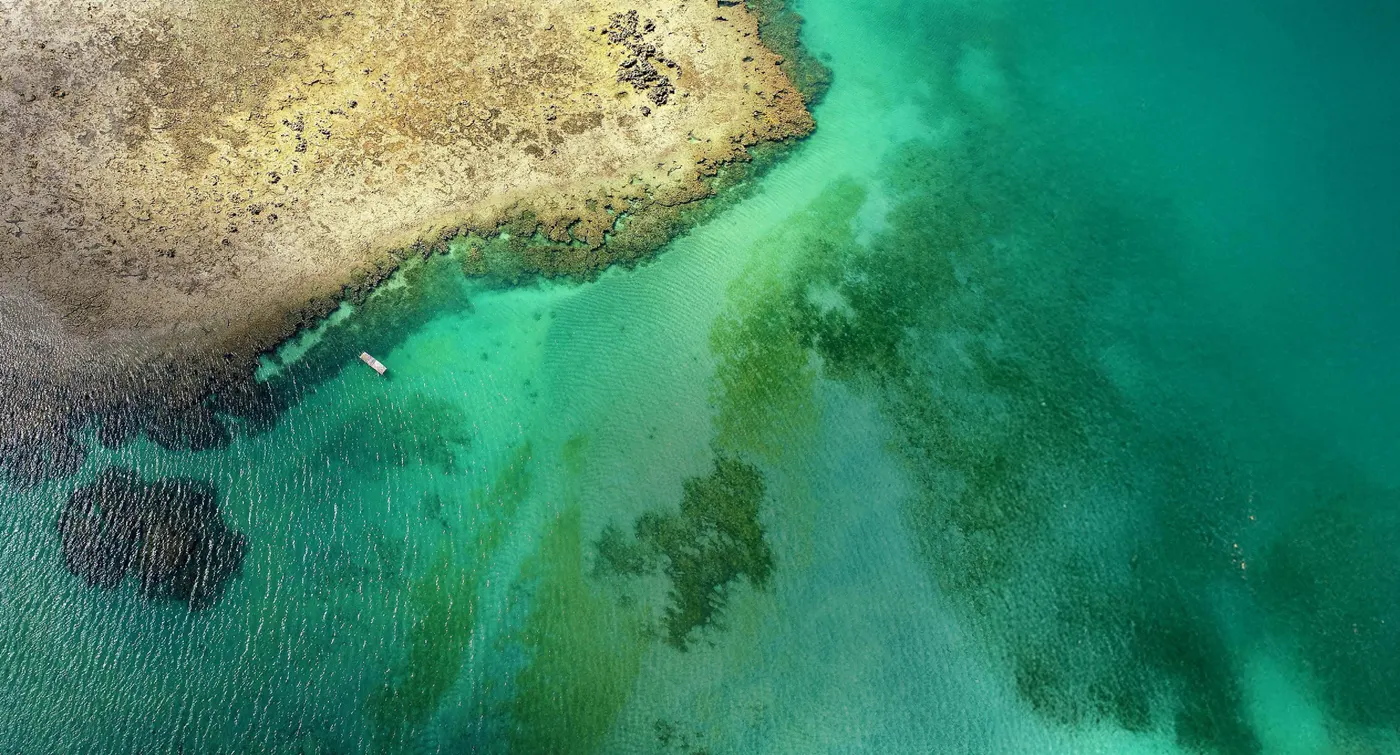 Piscinas naturais de recife de arenito em São Miguel dos Milagres vistas do alto